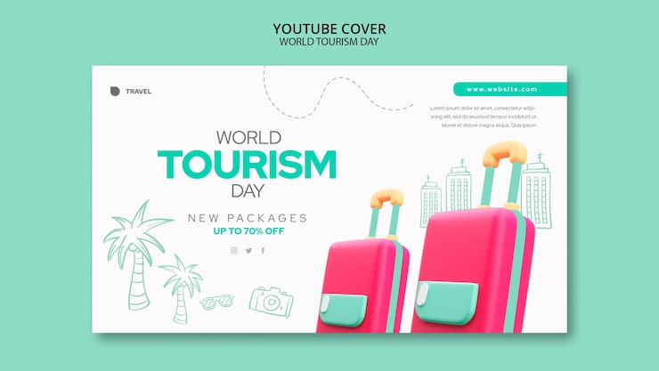 PSD Gratis templat sampul youtube hari pariwisata dunia