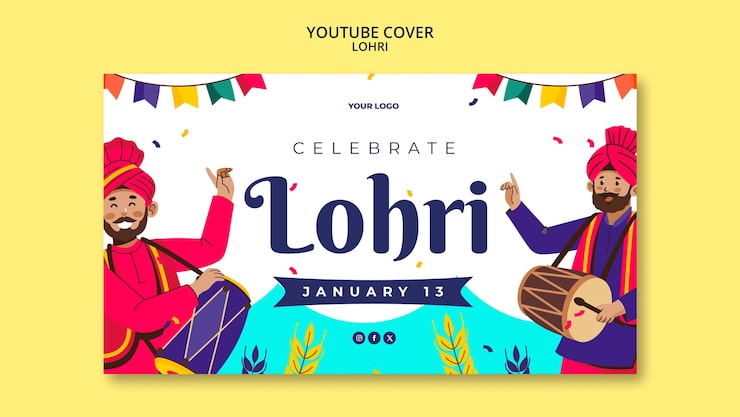 PSD Gratis templat sampul youtube perayaan lohri
