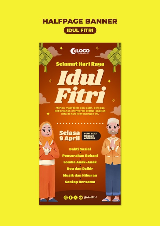 PSD Gratis templat spanduk setengah halaman perayaan idul fitri