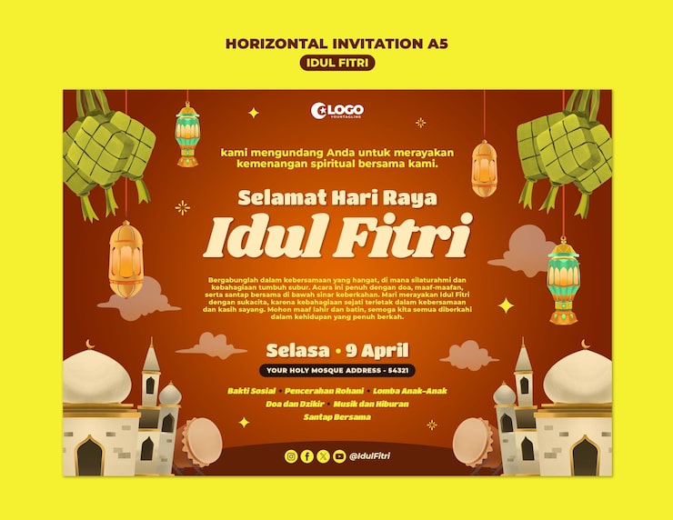 PSD Gratis templat undangan perayaan idul fitri