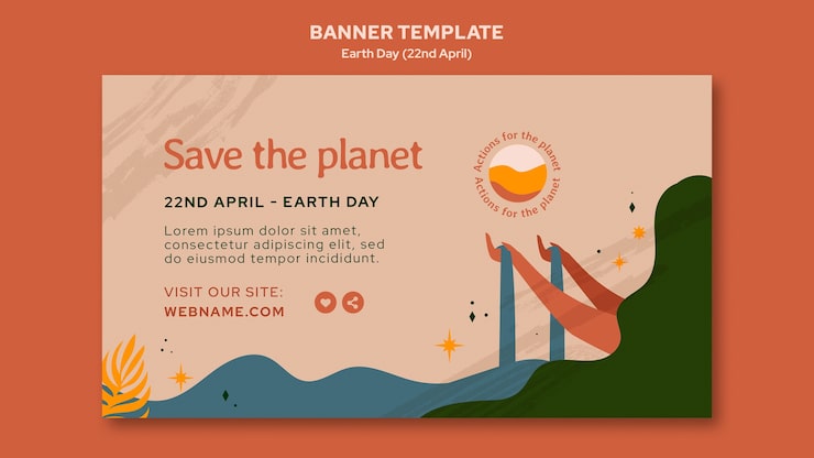 PSD Gratis template banner horizontal untuk hari bumi