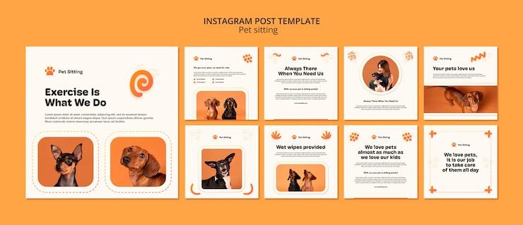 PSD Gratis template desain penitipan hewan peliharaan desain datar
