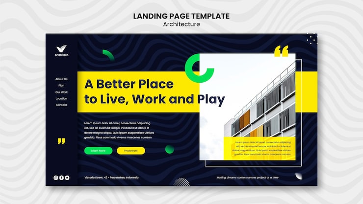 PSD Gratis template halaman arahan arsitektur desain datar