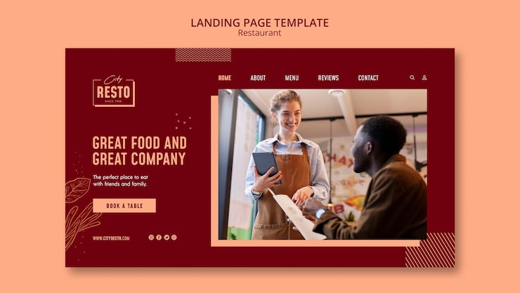 PSD Gratis template halaman arahan restoran desain datar