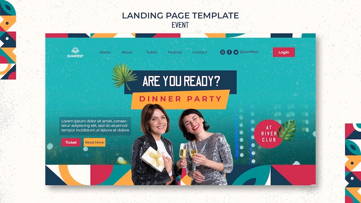 PSD Gratis template halaman arahan untuk pesta makan malam