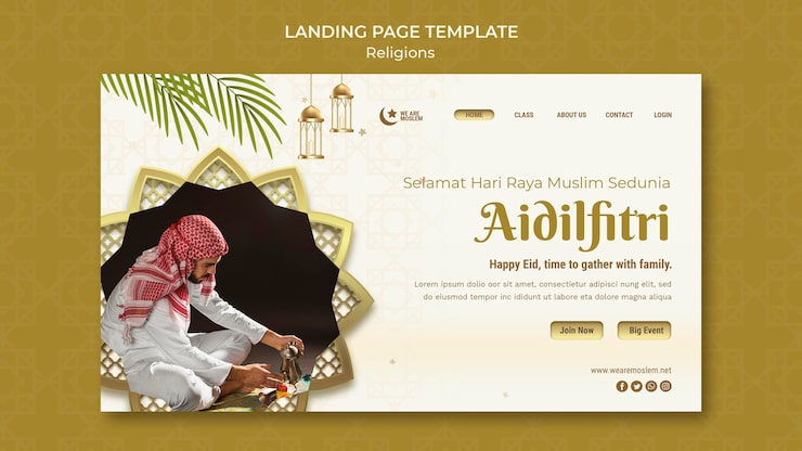 PSD Gratis template laman landas konsep agama