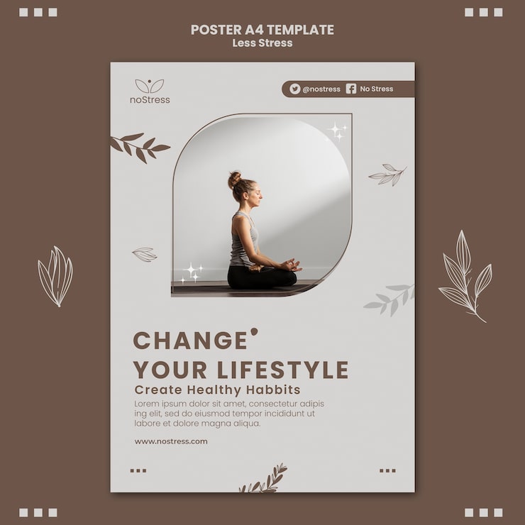 PSD Gratis template poster gaya hidup tanpa stres