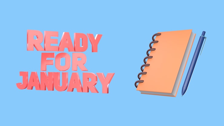 PSD gratuito temporada de enero con bolígrafo y cuaderno.