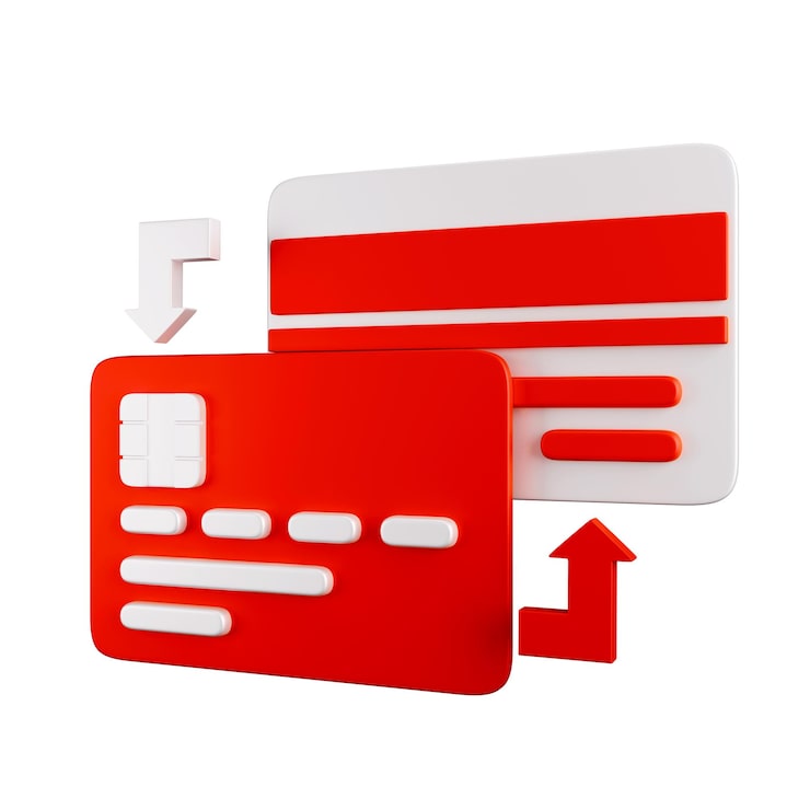 PSD gratuito transferencia de tarjeta de crédito, caricatura 3d roja