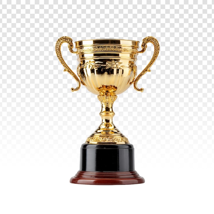 PSD gratuito trofeo dorado brillante sobre fondo transparente