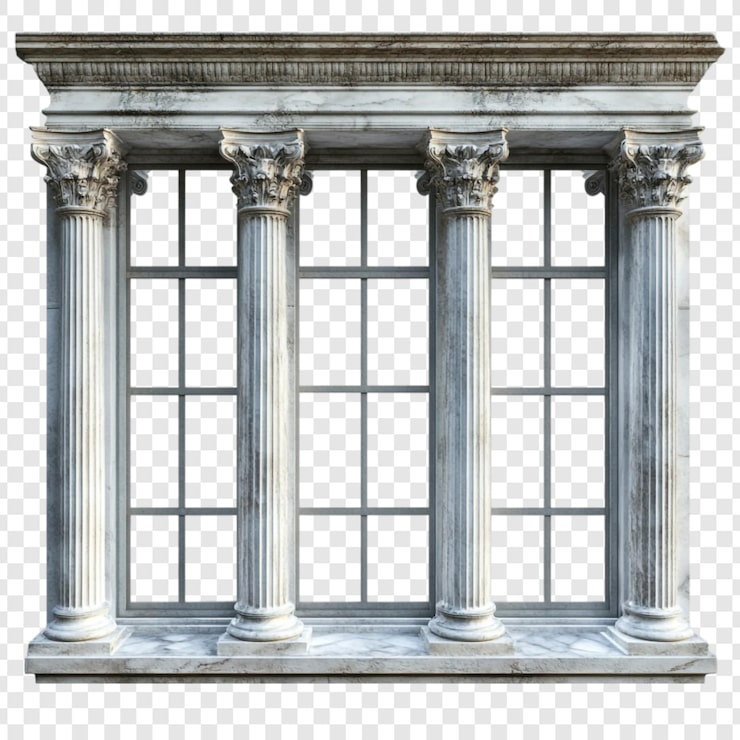 PSD gratuito ventana clásica triple con columnas de mármol y arquitrabe