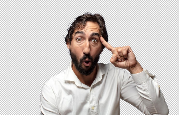Gratis PSD verbaasd kijken met open mond geschokt het realiseren van een nieuw idee, idee of concept
