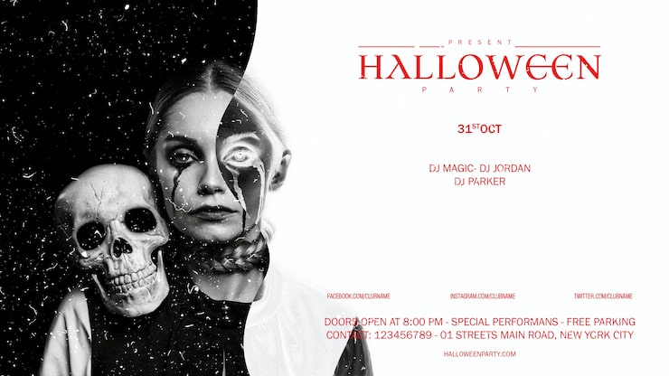 PSD gratuito vista frontal halloween maquillaje mujer con calavera mirando en cámara