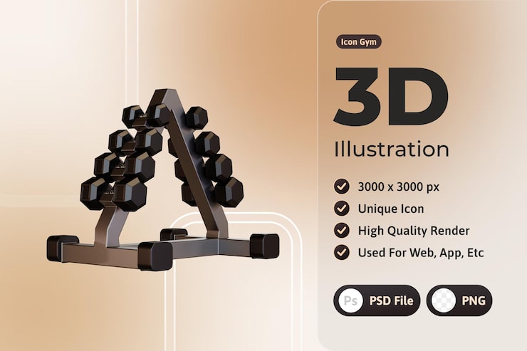 PSD gratuit 3d icon gym, jeu d'haltères