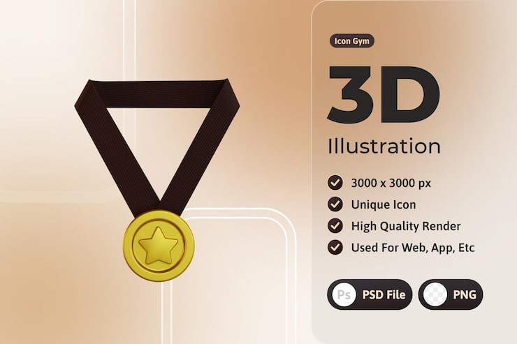 PSD gratuit 3d icon gym, médaille d'or