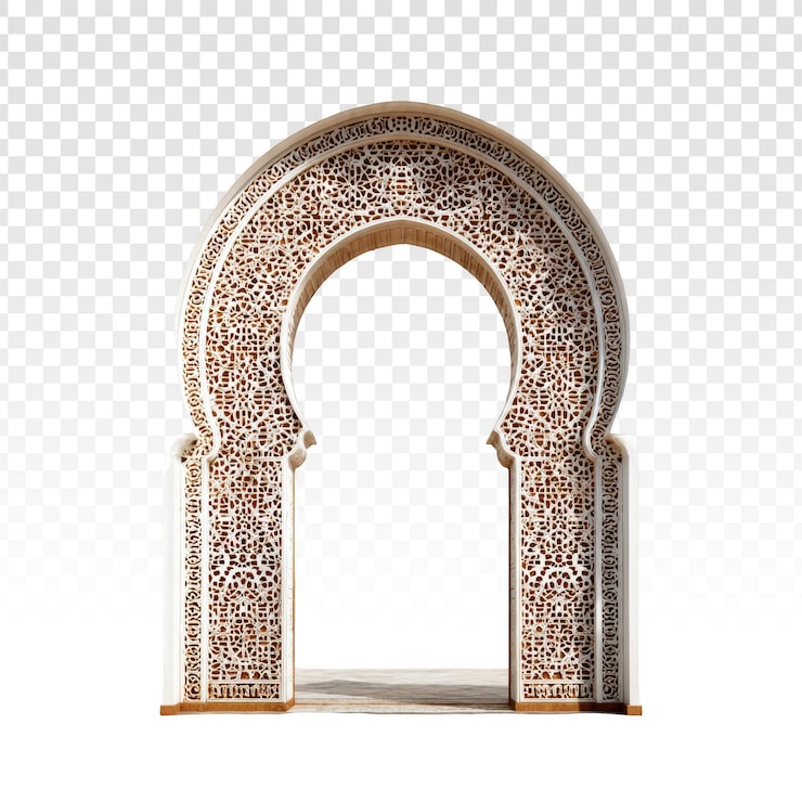 PSD gratuit arche marocaine avec des sculptures géométriques complexes