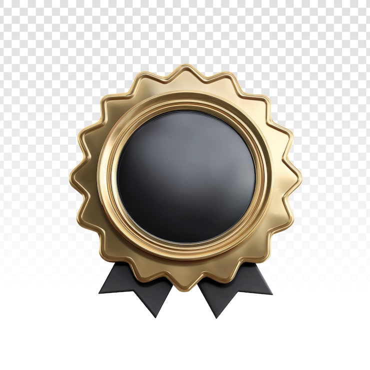 PSD gratuit badge de récompense doré 3d avec ruban noir