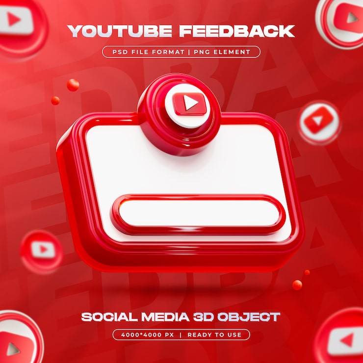 PSD gratuit bouton de rétroaction youtube render 3d des médias sociaux isolés