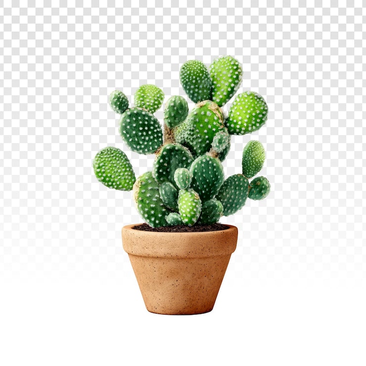 PSD gratuit cactus oreilles de lapin en pot en terre cuite avec fond transparent