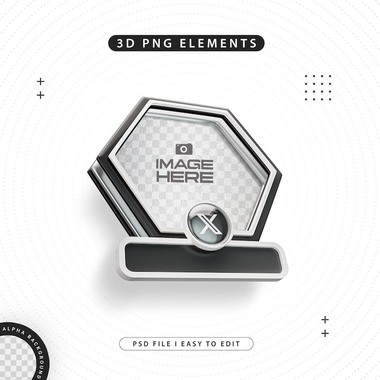 PSD gratuit le cadre 3d du profil hexagonal pour twitter sur les médias sociaux isolé