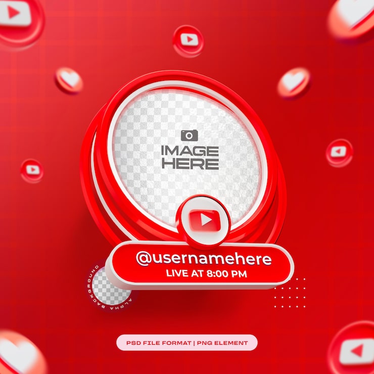 PSD gratuit cadre 3d de profil rond pour youtube isolé sur les médias sociaux