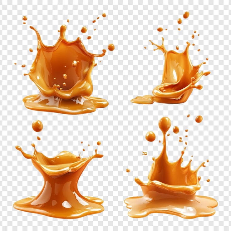 PSD gratuit caramel splash quatre délicieux rendus 3d de caramel