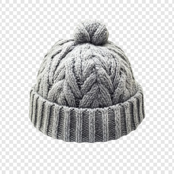PSD gratuit chapeau de bonnet d'hiver à tricot gris avec pompom