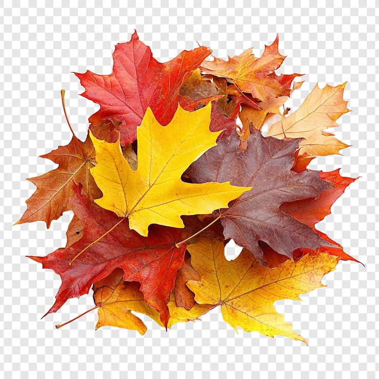 PSD gratuit collection de feuilles d'automne un tas vibrant de feuillesd'érable rouge, jaune et brun parfait pour les dessins et les arrière-plans à thème d'hiver