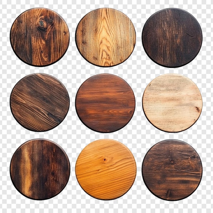 PSD gratuit collection de neuf cercles rustiques en bois de différentes textures et nuances de brun
