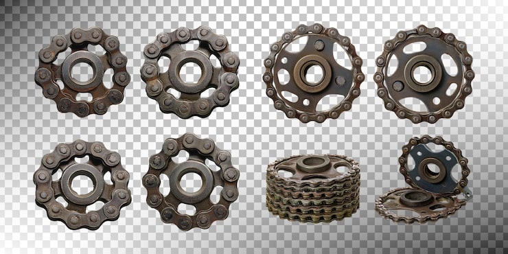 PSD gratuit collection de pièces de chaînes de vélo sur un fond transparent