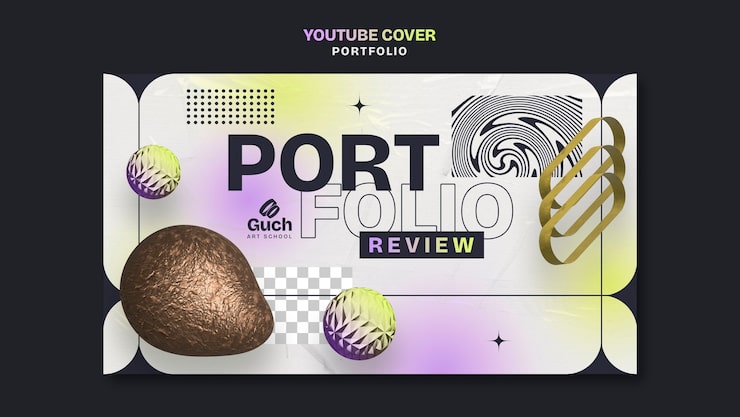 PSD gratuit couverture du portfolio de l'école d'art gradient sur youtube