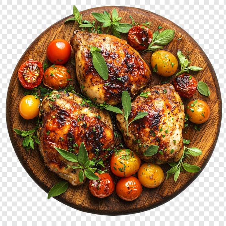 PSD gratuit des cuisses de poulet grillées avec des tomates cerises grillées