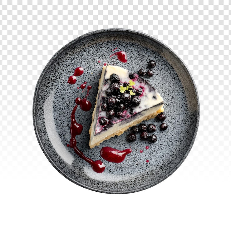 PSD gratuit délicieuse part de cheesecake aux myrtilles avec sauce aux fruits rouges et zeste de citron vert