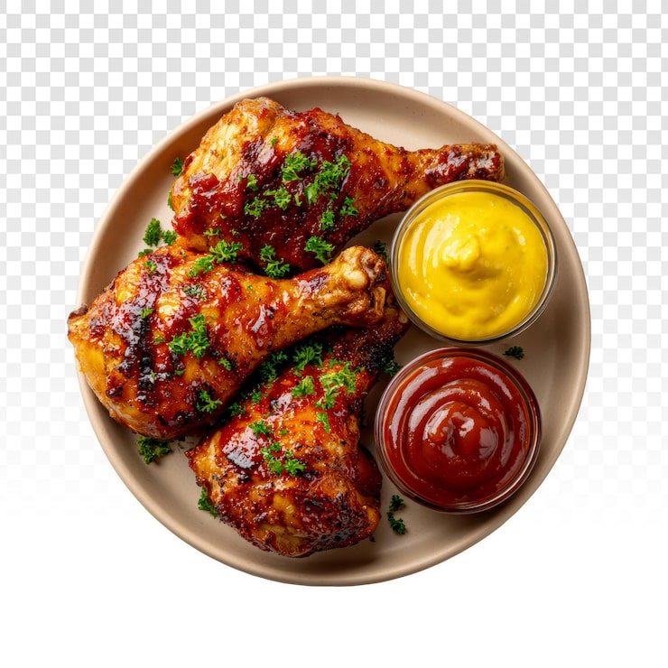 PSD gratuit délicieux pilons de poulet glacés avec sauces d'accompagnement