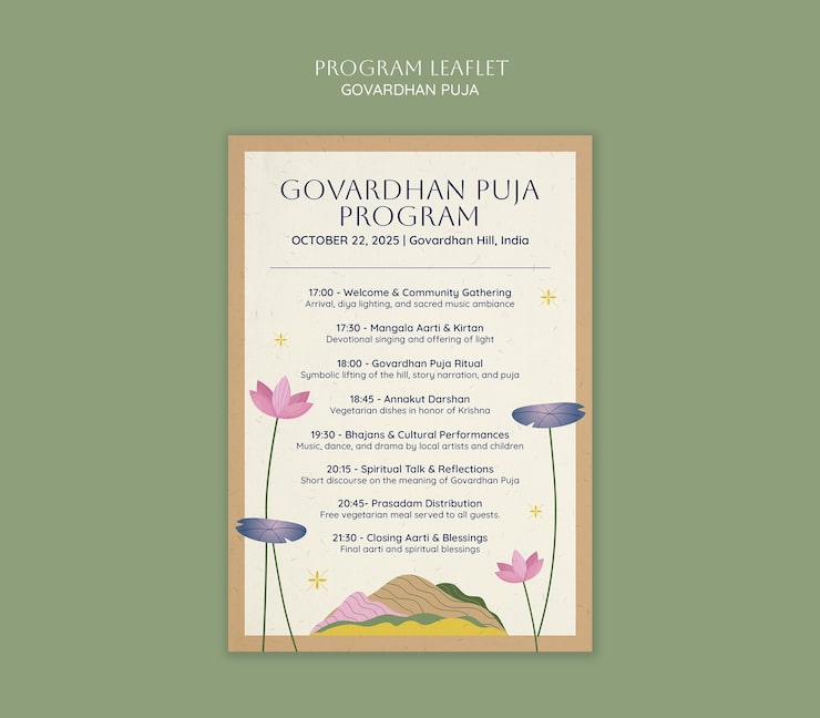 PSD gratuit dépliant du programme de govardhan puja