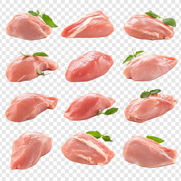 PSD gratuit douze morceaux de filet de poulet cru isolés sur un fond transparent