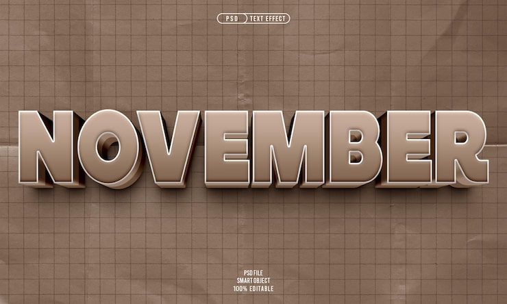 PSD gratuit effet de texte modifiable 3d de novembre