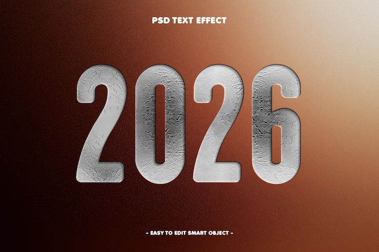 PSD gratuit effet de texte modifiable bonne année 2026 en creux