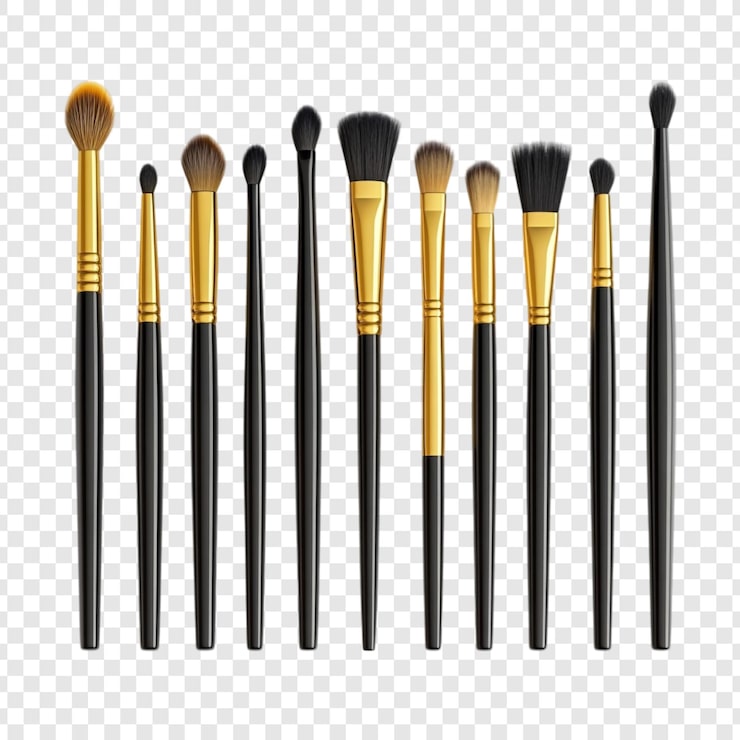 PSD gratuit une élégante collection de pinceaux de maquillage une vitrine de noir et d'or