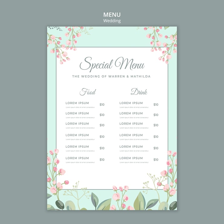 PSD gratuit enregistrer le modèle de menu de mariage floral de date