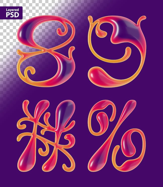 PSD gratuit ensemble de lettres bouclées en rendu 3d avec une surface lisse et brillante.