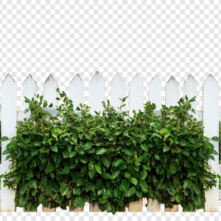 PSD gratuit un feuillage vert luxuriant débordant une clôture blanche une frontière naturelle une scène vibrante une image tranquille