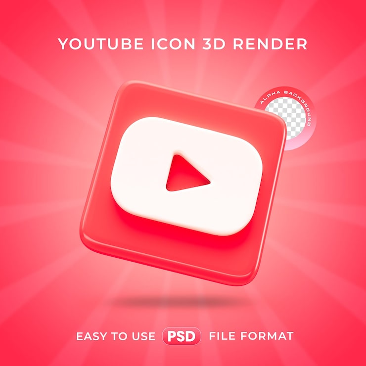 PSD gratuit l'icône du logo youtube isolée dans une illustration de rendu 3d