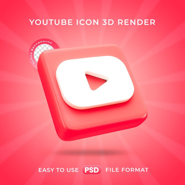 PSD gratuit l'icône du logo youtube isolée dans une illustration de rendu 3d