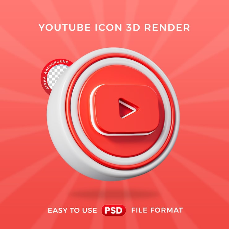PSD gratuit l'icône du logo youtube isolée dans une illustration de rendu 3d
