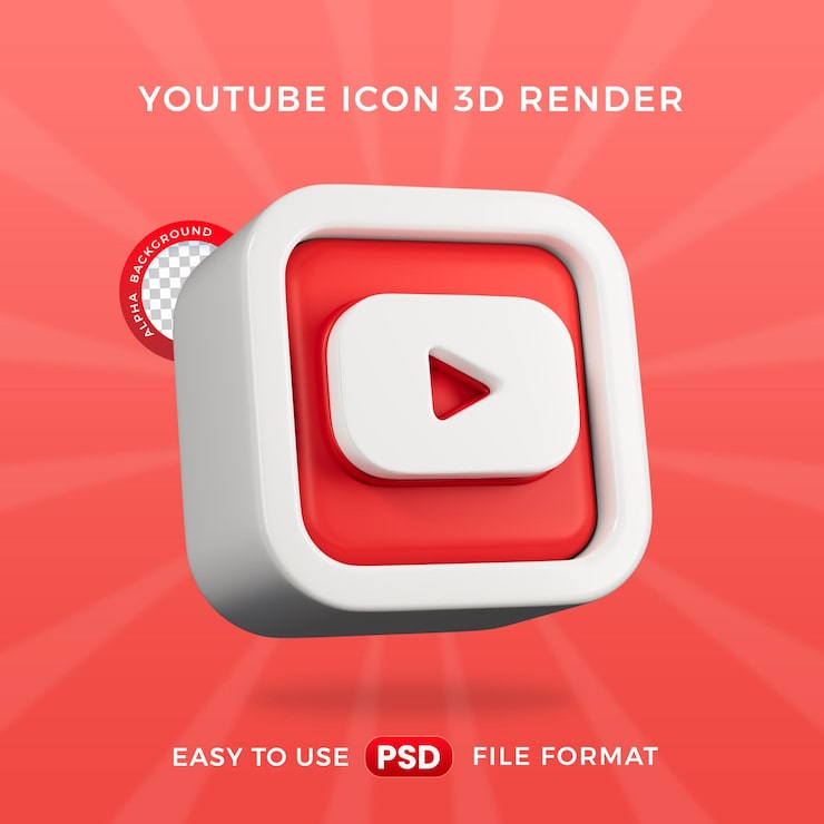 PSD gratuit l'icône du logo youtube isolée dans une illustration de rendu 3d