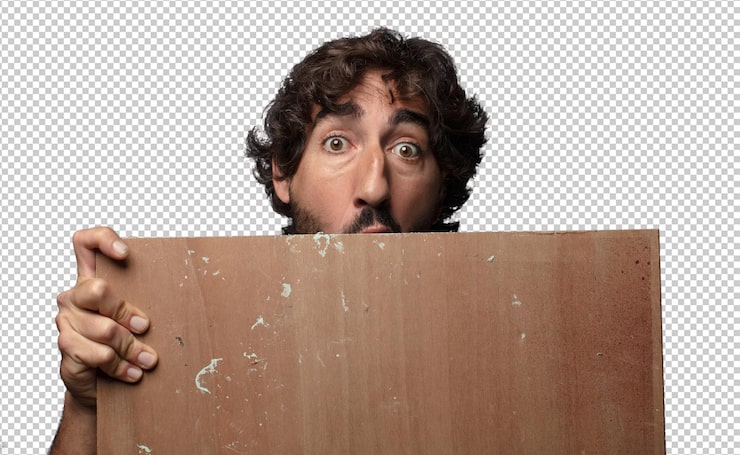 PSD gratuit jeune homme adulte barbu avec un espace de copie en bois