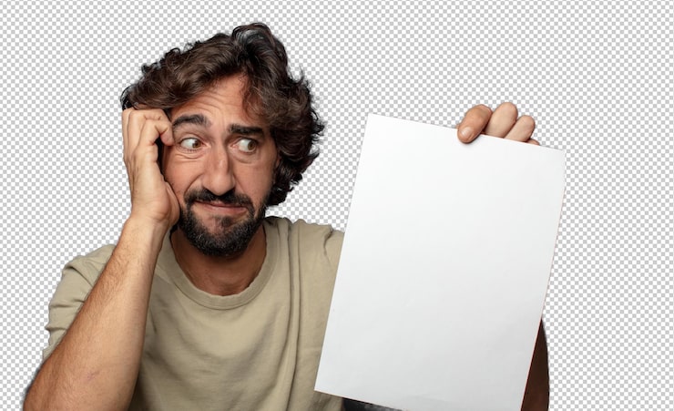 PSD gratuit un jeune homme adulte barbu avec une feuille de papier