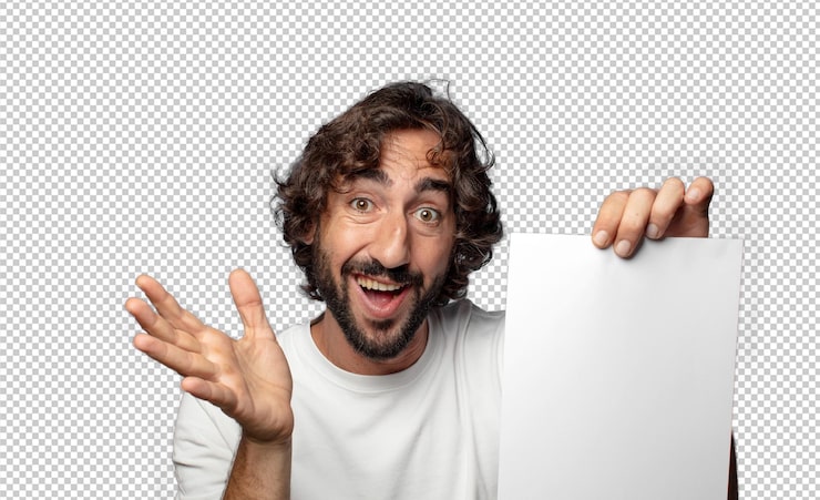 PSD gratuit un jeune homme barbu adulte tenant une feuille de papier