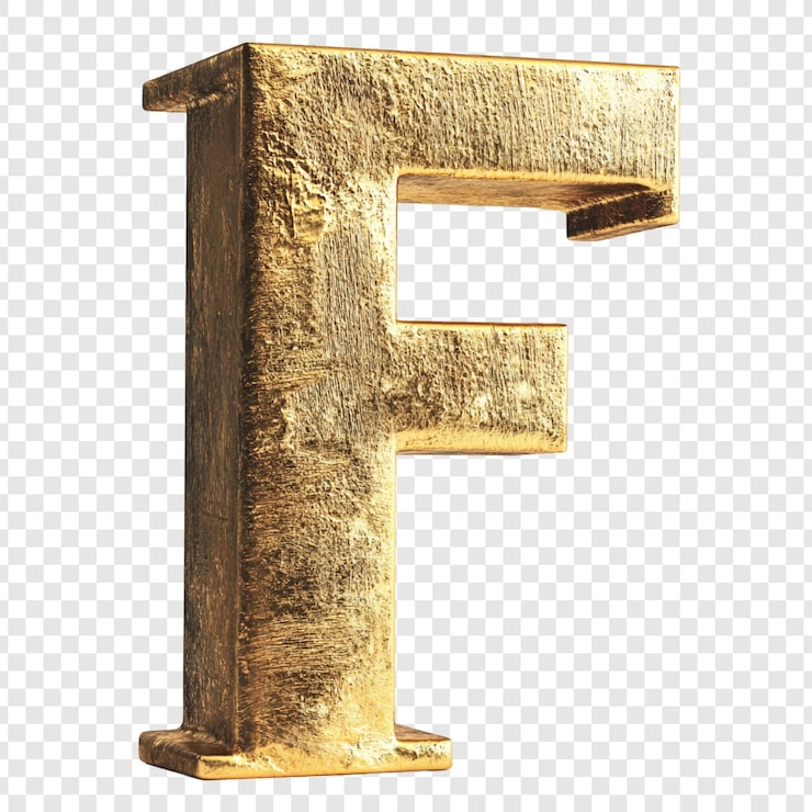 PSD gratuit lettre dorée f un alphabet texturé rendu en 3d